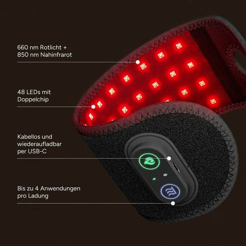 Verolis Rotlicht-Handgelenkbandage: 660 nm Rotlicht, 850 nm Nahinfrarot, 48 LEDs, kabellos